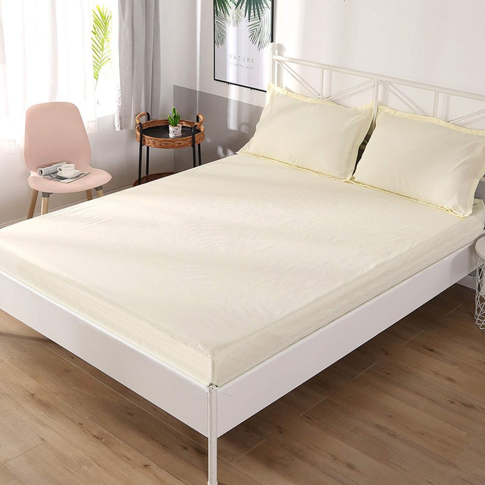 FCLDESHOP Soft Stretch Waterproof Mattress Protector for Kids, Beige, 150 x 200 cm