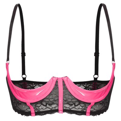 inhzoy Women's Lace Open-Cup Underwire Bra, Push-Up Lingerie, Pink, 4XL