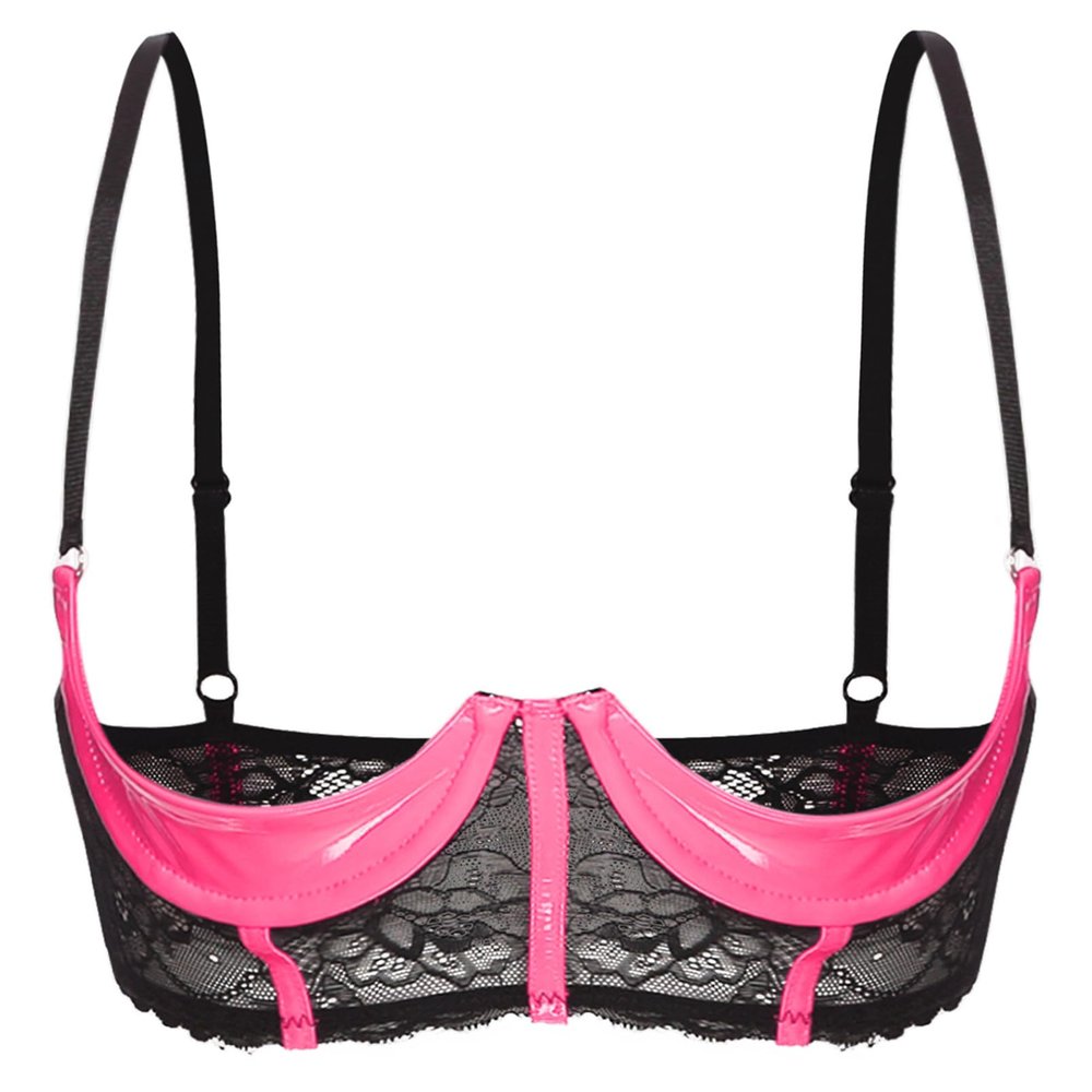 inhzoy Women's Lace Open-Cup Underwire Bra, Push-Up Lingerie, Pink, 4XL