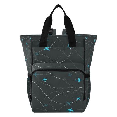Vnurnrn Blue Sky Flying Airplane Art Mom Bag Diaper Travel Backpack