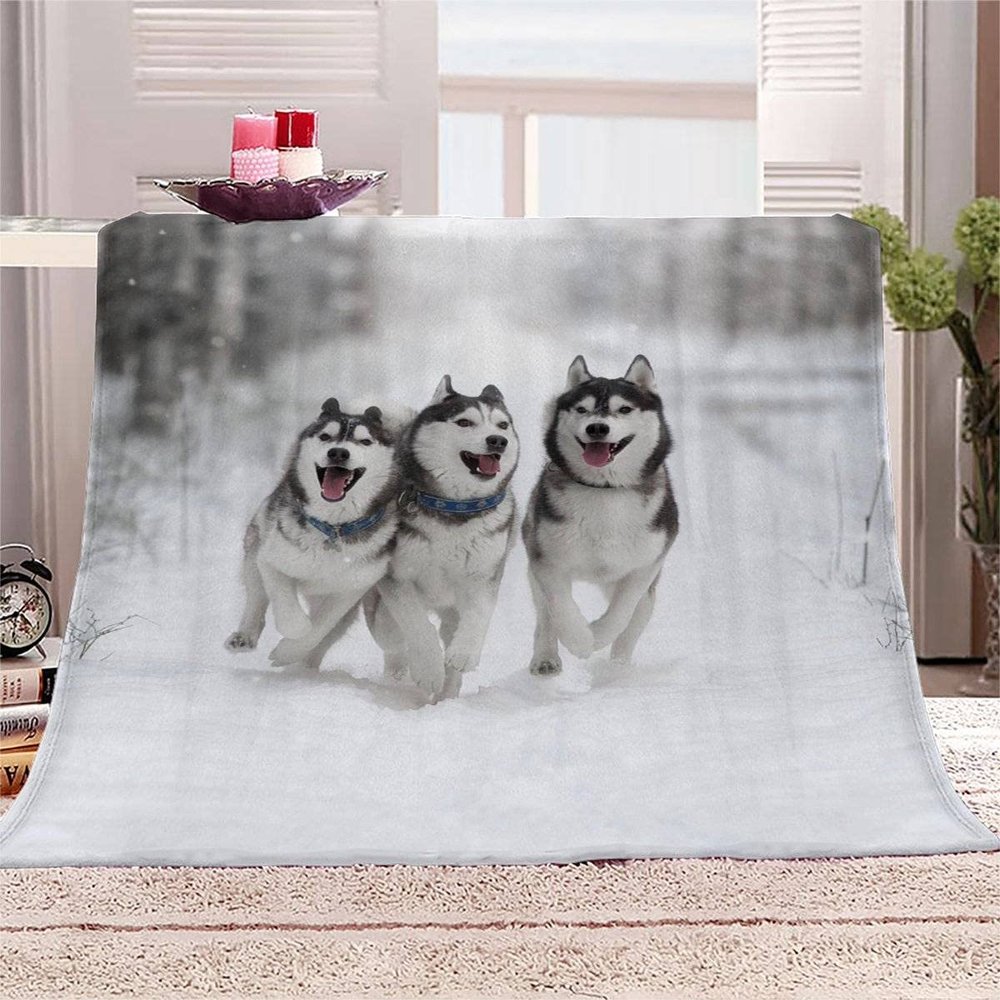 Kids' 3D Husky Dog Plush Blanket, 100 x 130 cm