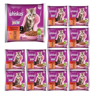 Whiskas Junior Wet Cat Food, Classic Selection in Gravy with Beef and Chicken, 52 Pouches, 13 x 4 x 85 g, for Kittens 2–12 Months