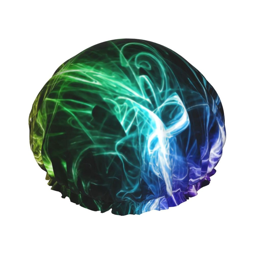 Glow-in-the-Dark Splatter Neon Shower Cap for Women, Reusable, for Long Hair, Double-Layer, Elastic Band