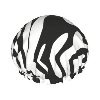 Zebra-Striped Shower Cap for Women, Reusable, for Long Hair, Double-Layer, for Adults and Children