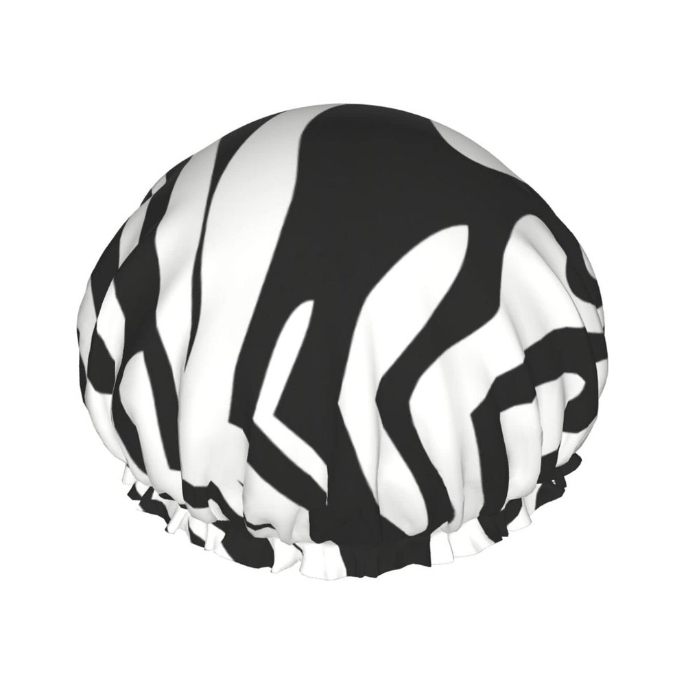 Zebra-Striped Shower Cap for Women, Reusable, for Long Hair, Double-Layer, for Adults and Children
