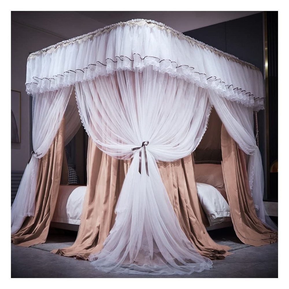 BUJOG U-Shaped Luxury Bed Canopy, Mosquito Net with Stainless Steel Holder, Shading and Dust Protection, A2, 150 x 200 x 230 cm