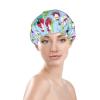 Merry Christmas Vintage Santa Shower Cap for Women, Reusable Long-Hair, Double-Layer, with Elastic Band, for Adults and Children view 3