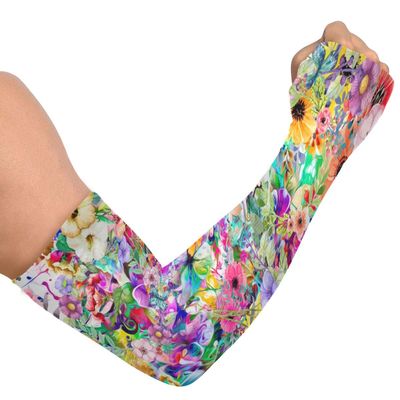 GAIREG Word Kiss Yellow Arm Sleeves with Thumb Holes, Colorful Flowers-1