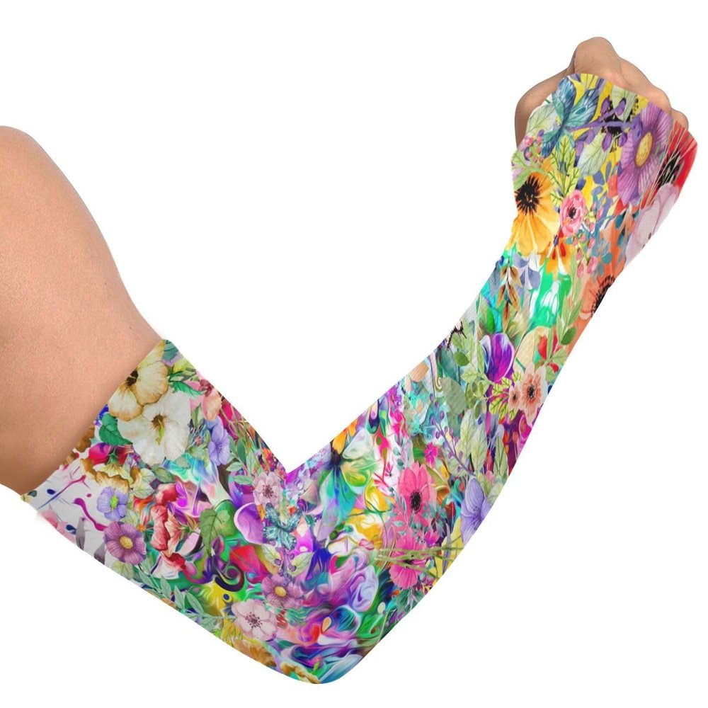 GAIREG Word Kiss Yellow Arm Sleeves with Thumb Holes, Colorful Flowers-1