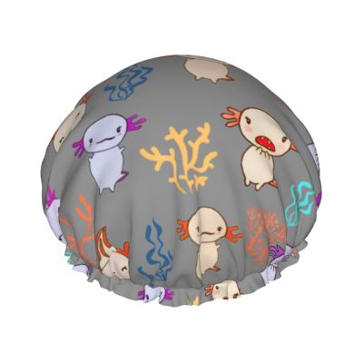 Axolotl Shower Cap, Cute Pickles, Reusable, Waterproof, Double-Layer