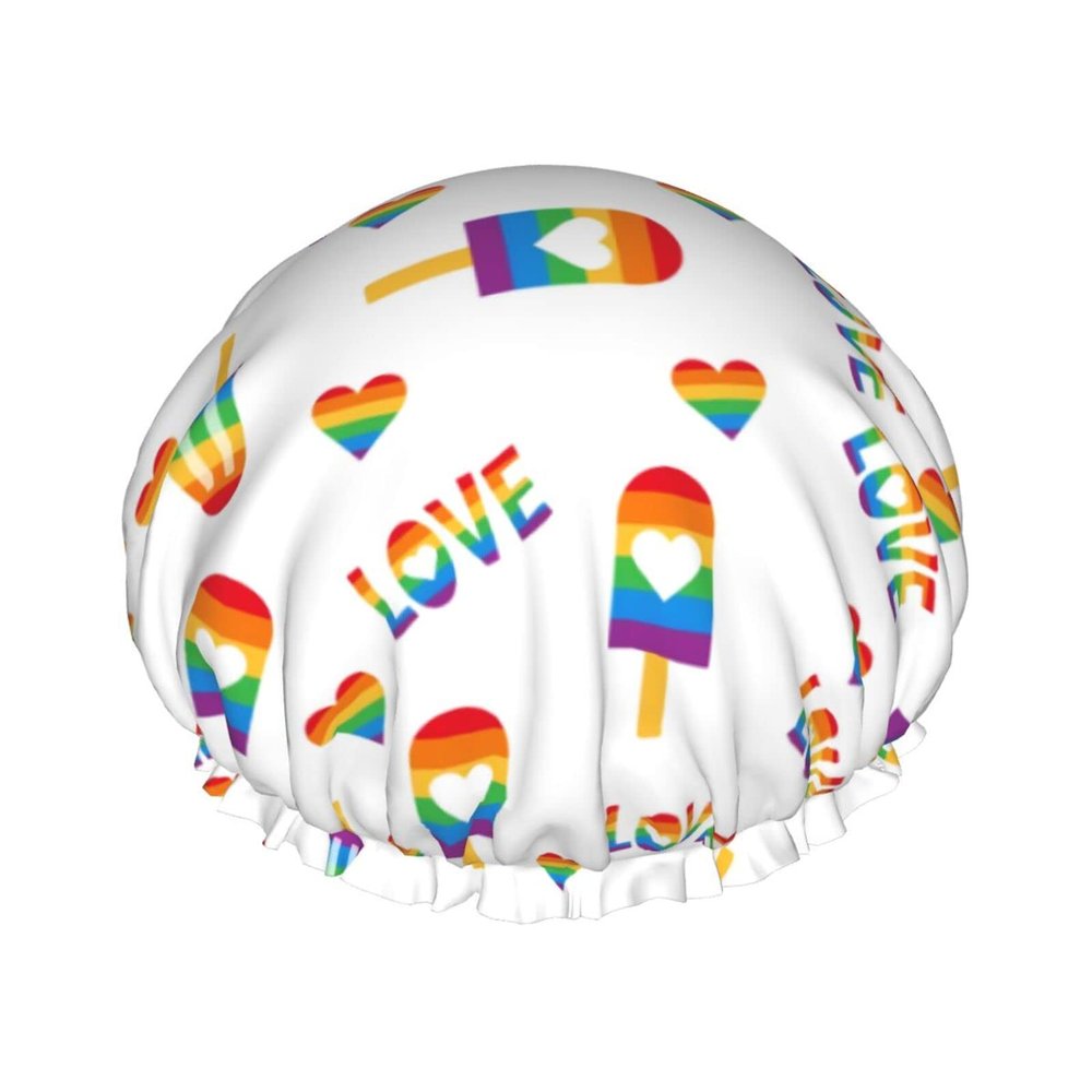 LGBT Gay Shower Cap, Reusable Double-Layer Waterproof Cap for Women with Long Hair, 1 Pack