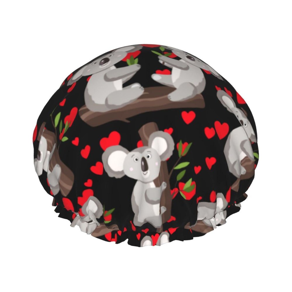 Cute Koala Hearts Shower Caps, Large Shower Cap for Women, Reusable Waterproof Cap for Long, Thick Hair