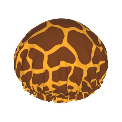 Giraffe Print Shower Cap for Women, Reusable, Elastic, Double Waterproof
