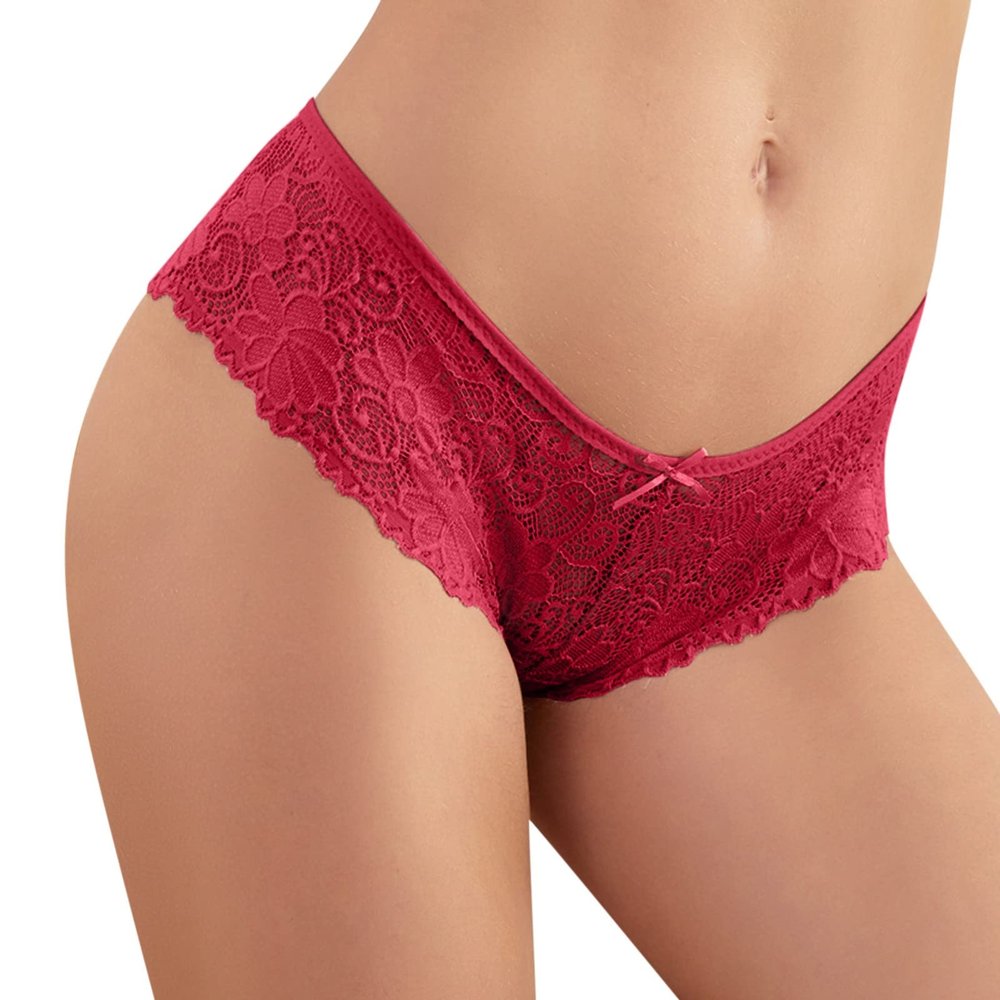 Women's Cotton Lace Panties, Red, Size 46