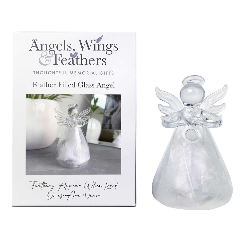 Glass Angel with Feathers, Thoughtful Memorial Gift | Comforting Keepsake for Loved Ones | Sympathy Gift | 8.5 cm Tall