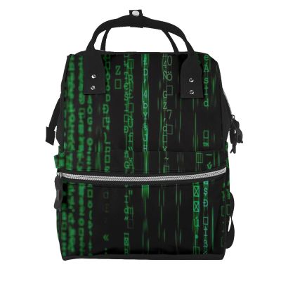 Manluu Diaper Bag Backpack with Green Number Print, Large Capacity, Multifunctional, Green Number Binary, One Size