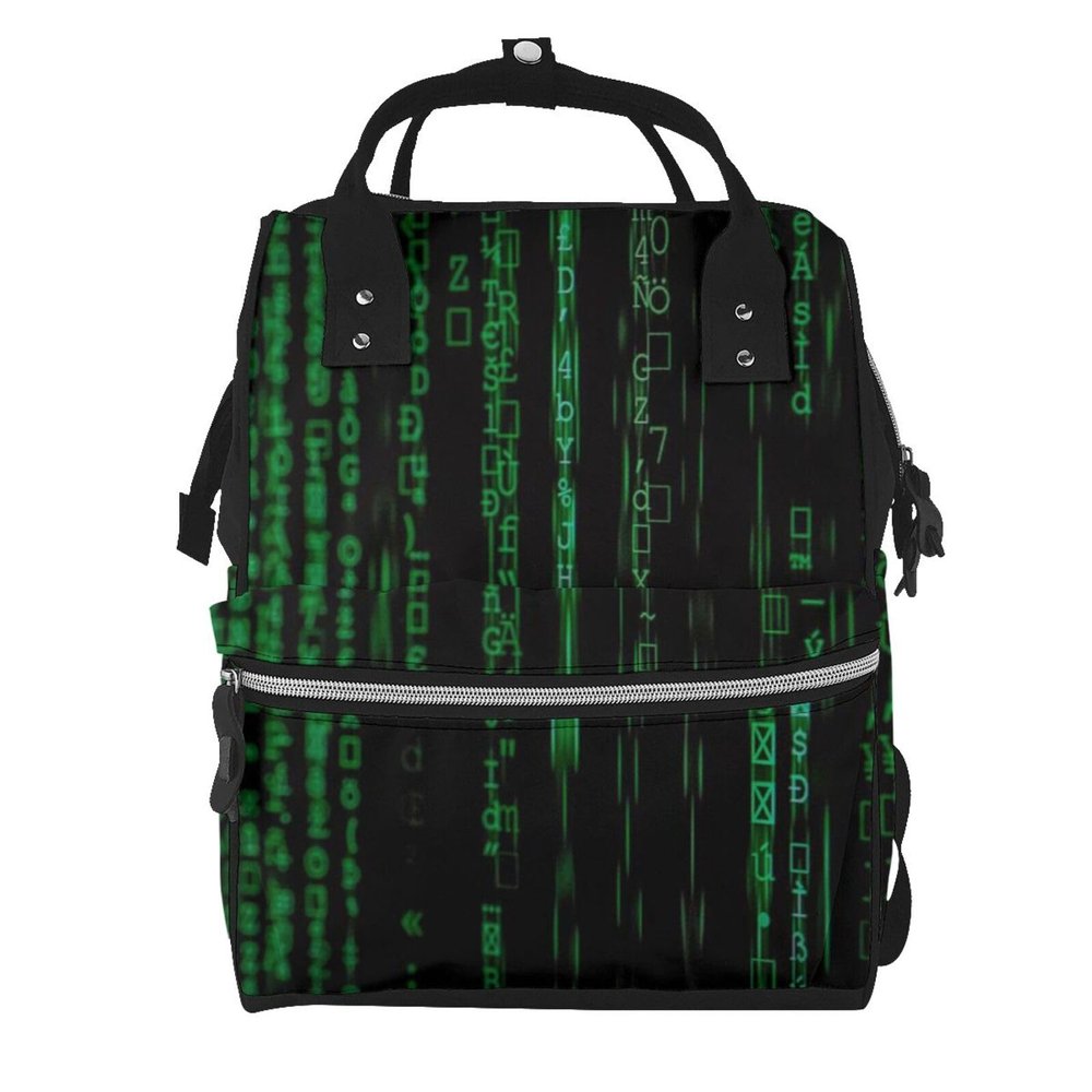 Manluu Diaper Bag Backpack with Green Number Print, Large Capacity, Multifunctional, Green Number Binary, One Size