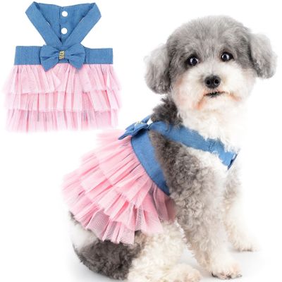 Zunea Soft Denim Dog Dress with Tulle Skirt for Small Dogs