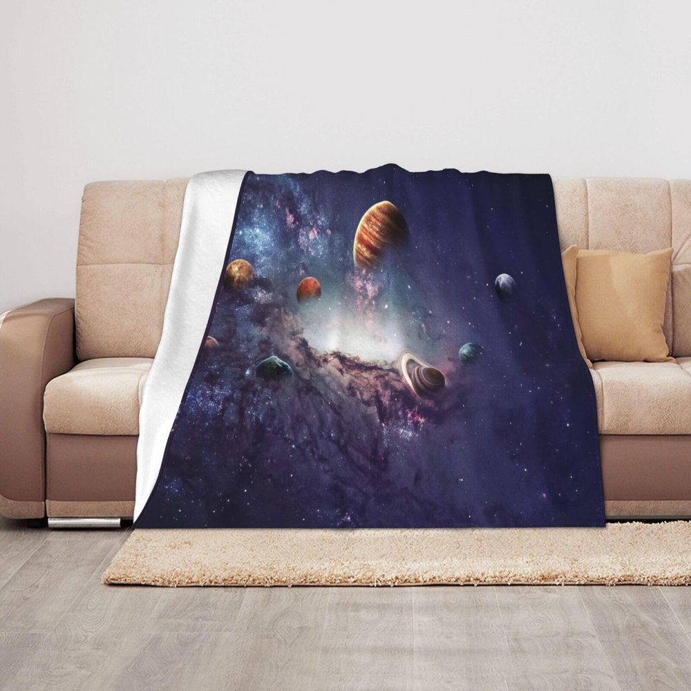 ASEELO 125 x 100 cm The Solar System Fleece Blanket for Sofa, Bed, and Travel
