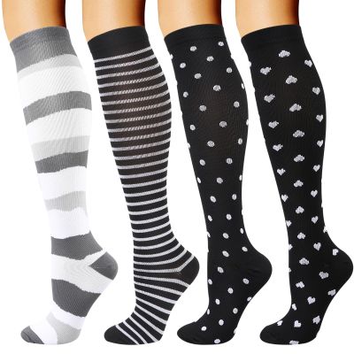 DRESHOW 4 Pairs Compression Socks for Women and Men, Support Socks for Flights, Sports, Running, Cycling, and Nurses