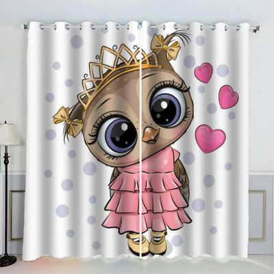 AKATIE Princess Owl Blackout Curtains, 2 Panels, 3D Cartoon Print