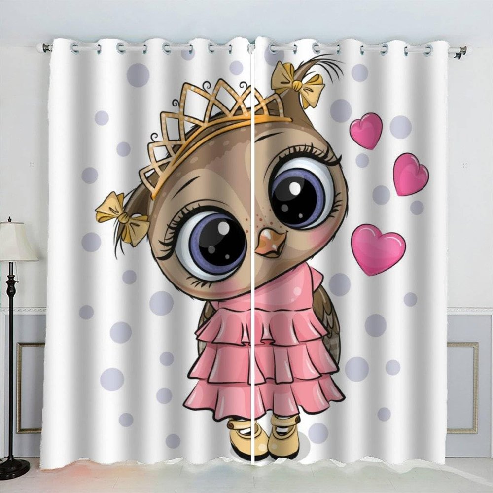 AKATIE Princess Owl Blackout Curtains, 2 Panels, 3D Cartoon Print