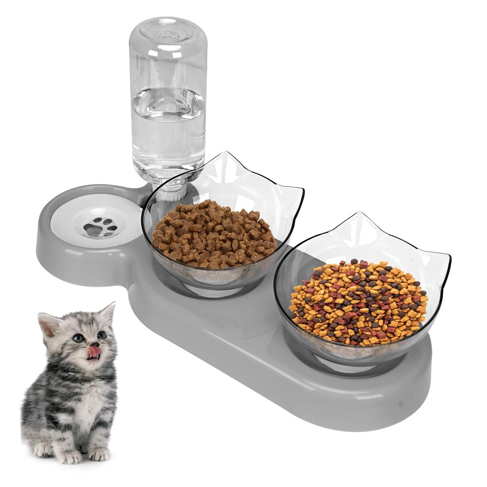 15° Inclined Cat Bowl with Stand and Gravity Water Dispenser