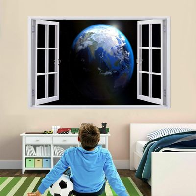3D Earth Wall Decal, Self-Adhesive Removable Wall Sticker, 67 x 45 cm