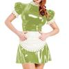 JQYTEN Plus-Size Candy-Color Puff-Sleeve Maid Mini Dress with White Apron view 1