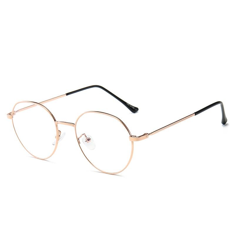LTSRLL Trendy Round-Frame Reading Glasses, Retro Oval Anti-Blue-Light Computer Readers, Unbreakable Eye-Strain Relief Glasses (Color: Rose Gold, Size: +1.00)