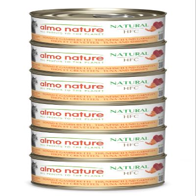 Almo Nature HFC Natural - Wet Food for Adult Cats - Tuna & Shrimp - Human Grade, Gluten-Free - 6 x 70g