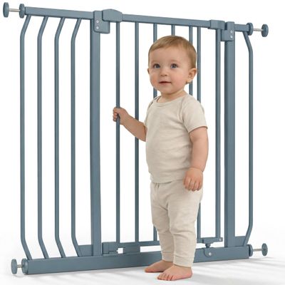 Safetots Elite Pressure-Mounted Stair Gate, Gray, No Drilling, Auto-Close & Stay-Open at 90°, Extra Wide 98–107 cm
