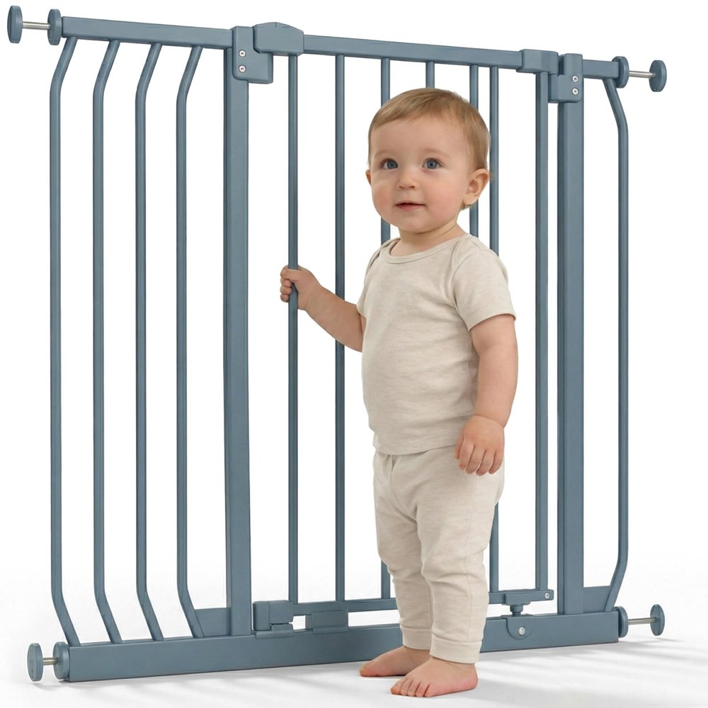 Safetots Elite Pressure-Mounted Stair Gate, Gray, No Drilling, Auto-Close & Stay-Open at 90°, Extra Wide 98–107 cm