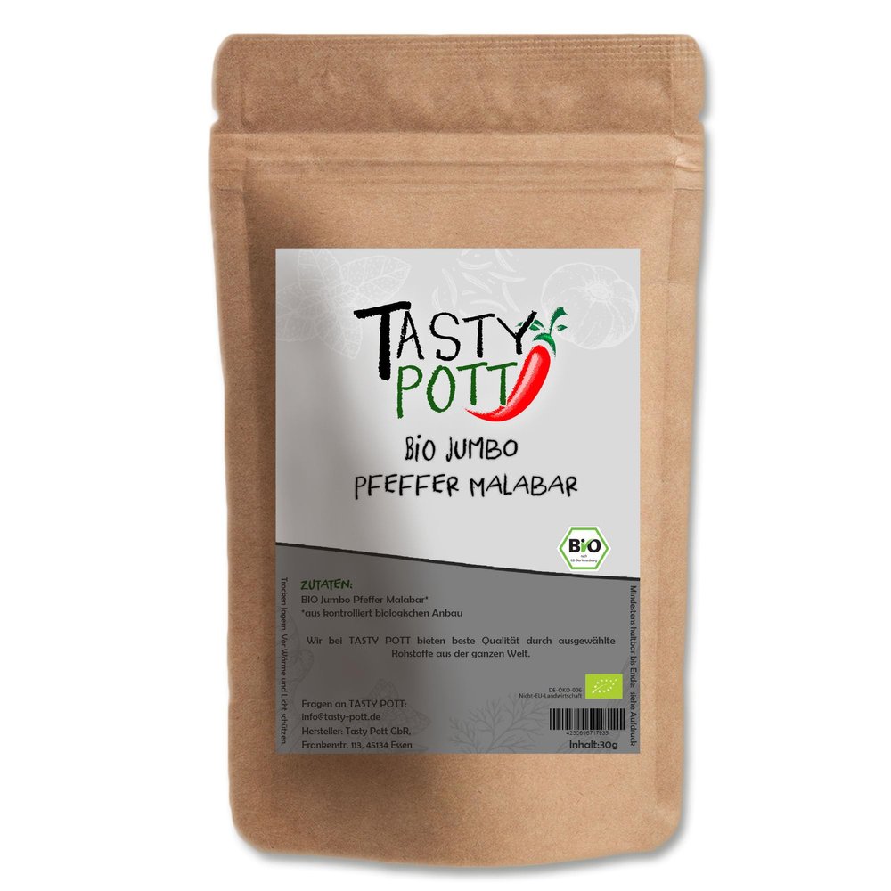 Tasty Pott Organic Malabar Jumbo Black Peppercorns, Whole, 250 g