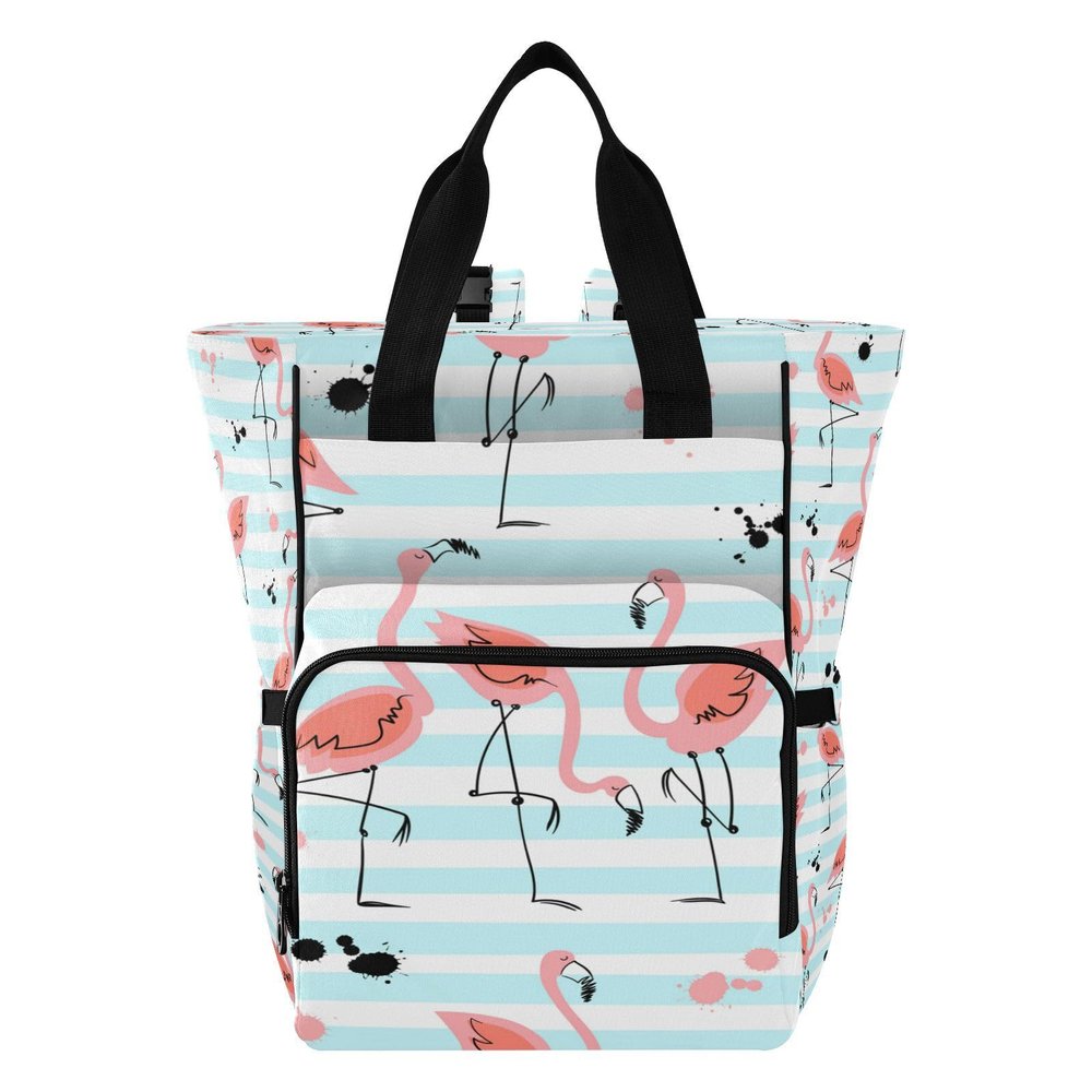 Vnurnrn Flamenco Pink Birds Mom Backpack, Large-Capacity Diaper Bag