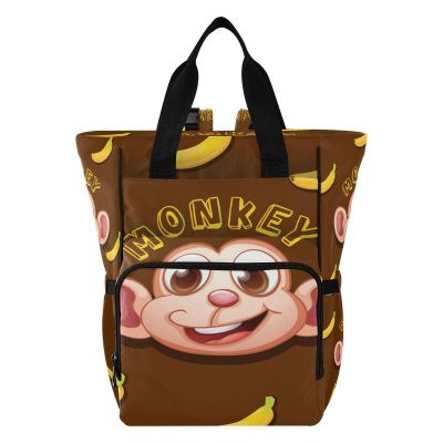 Vnurnrn Monkey Banana Gray Faux Mom Bag Diaper Travel Backpack, Large Capacity