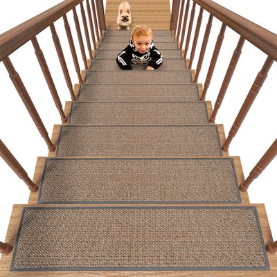 PADOOR Non-Slip Stair Treads with Rubber Backing, 20.3 x 76.2 cm, Light Gray, 15-Pack