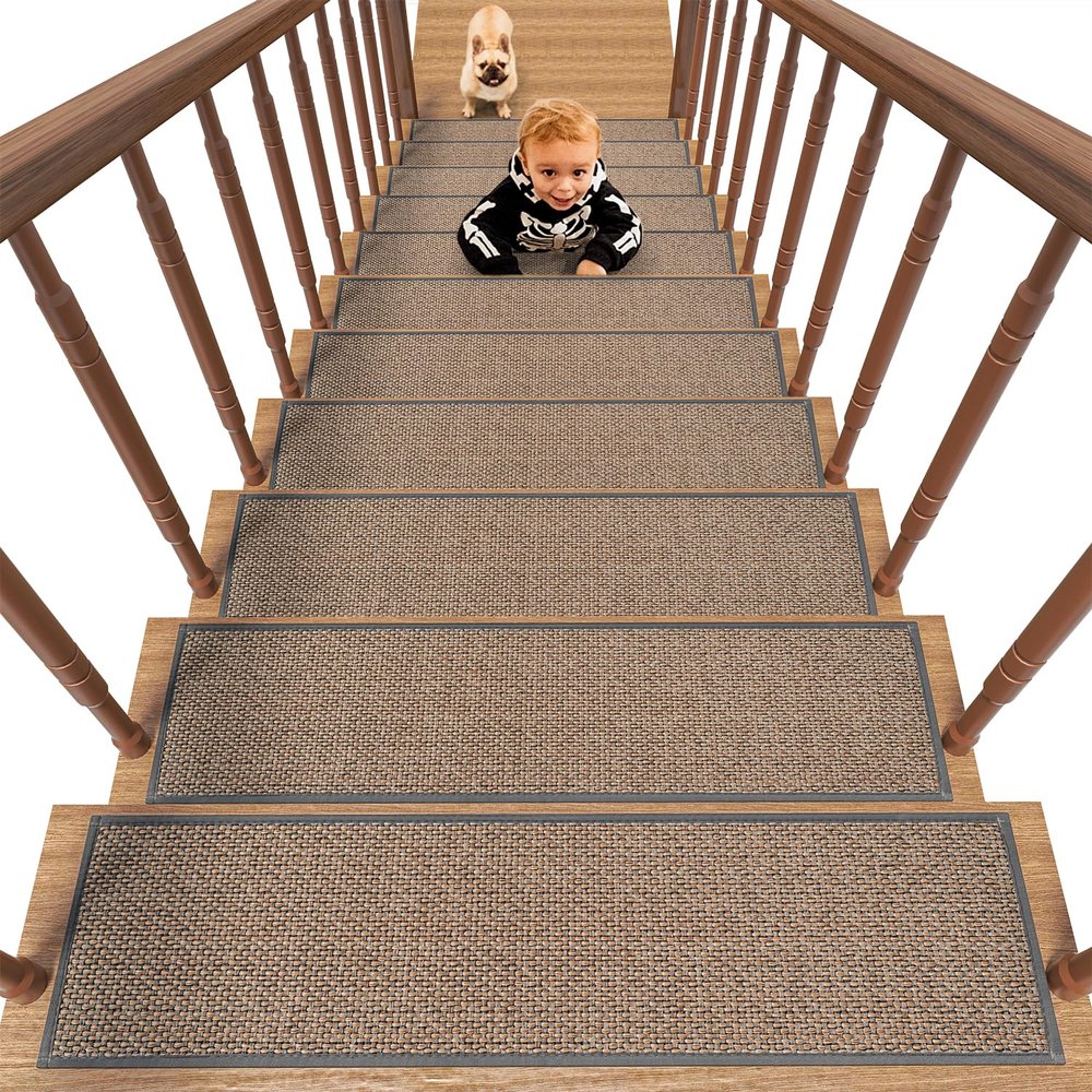 PADOOR Non-Slip Stair Treads with Rubber Backing, 20.3 x 76.2 cm, Light Gray, 15-Pack