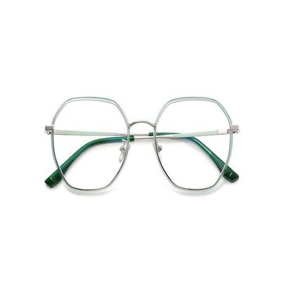 NOVESIXTDAT Oversized Polygon Metal Reading Glasses, Blue-Light-Blocking Computer Readers, Anti-Glare Presbyopia Glasses (Color: C2, Size: +3.50)