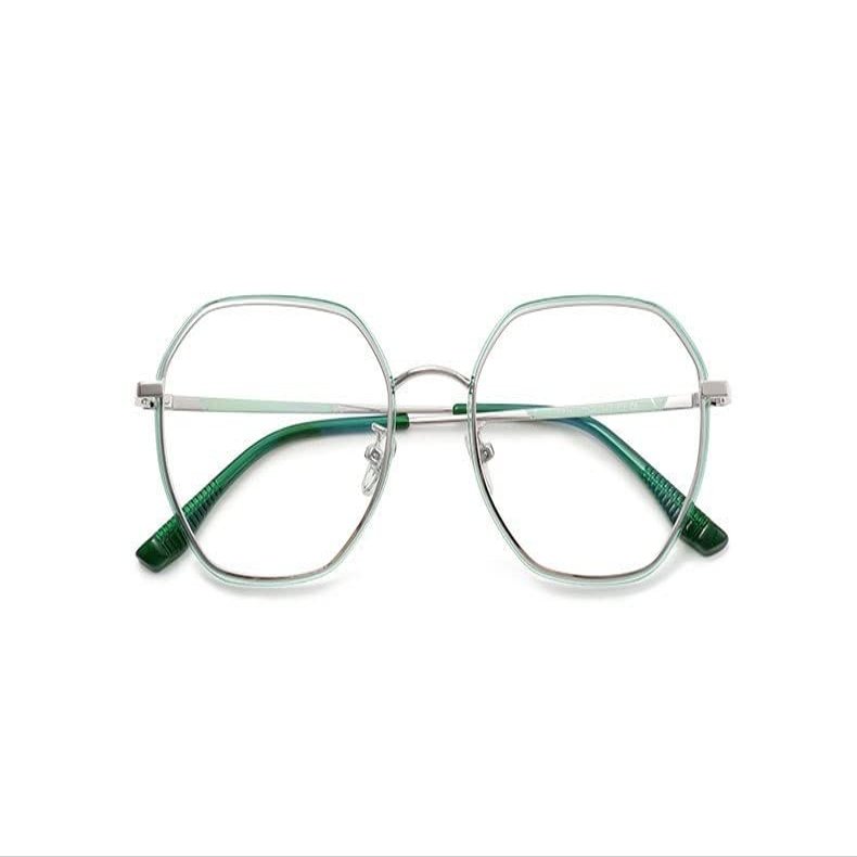 NOVESIXTDAT Oversized Polygon Metal Reading Glasses, Blue-Light-Blocking Computer Readers, Anti-Glare Presbyopia Glasses (Color: C2, Size: +3.50)