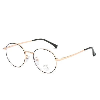 LTSRLL Round Retro Reading Glasses, Vintage Wire Metal Frame, Blue Light-Blocking Computer Readers, Anti-Eye-Strain Glasses (Color: Black-Rose Gold, Size: +1.50)