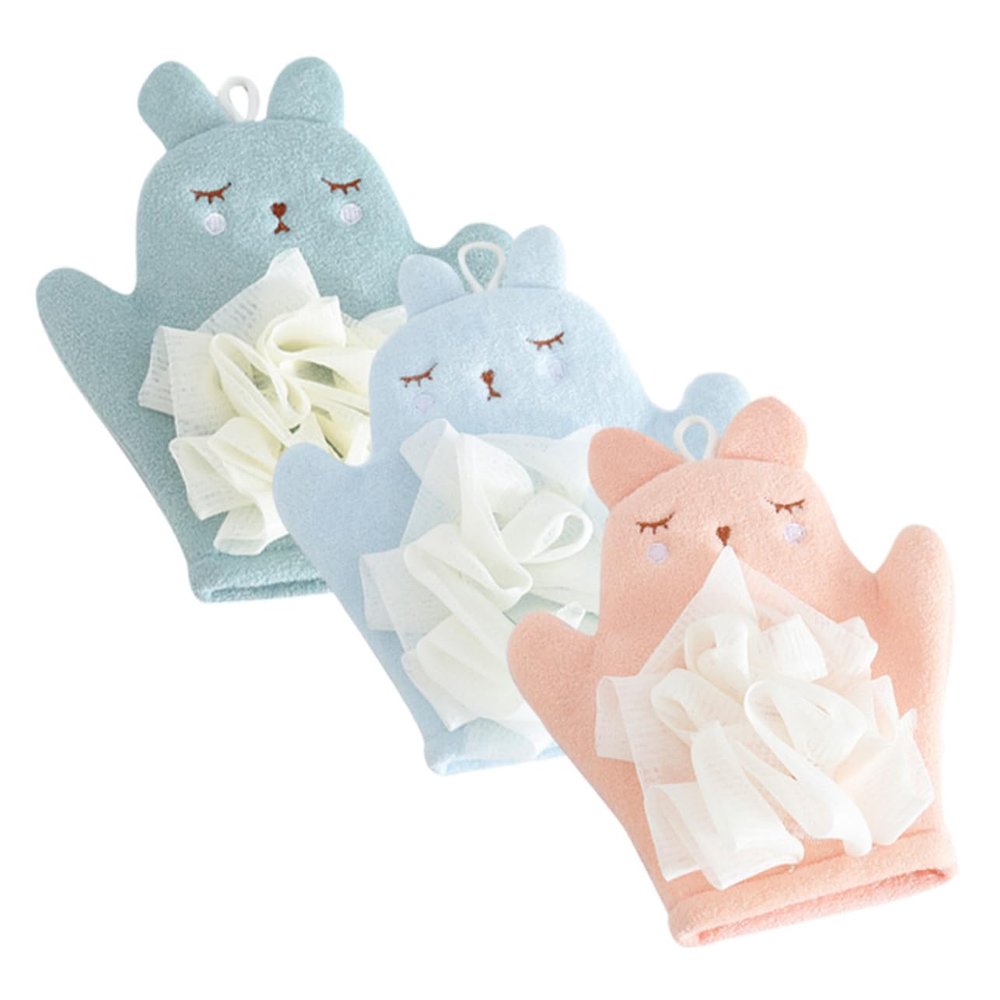 FOMIYES 3-Pack Double-Sided Body Exfoliating Gloves with Elastic Cuffs