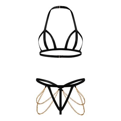 SINMIUANIME Women's Body Harness Cosplay Lingerie Set (188Black, L)