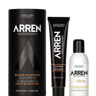 Farcom Professional ARREN Men's Beard and Mustache Color Cream Kit, Ammonia-Free, 130 ml, Black