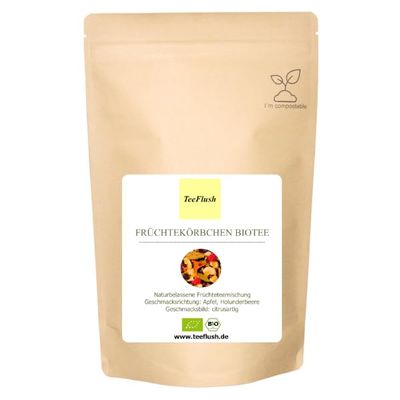 Früchtekörbchen Organic Tea, Natural Fruit Tea Blend, Fruity Flavor, Apple & Elderberry (1000 g)