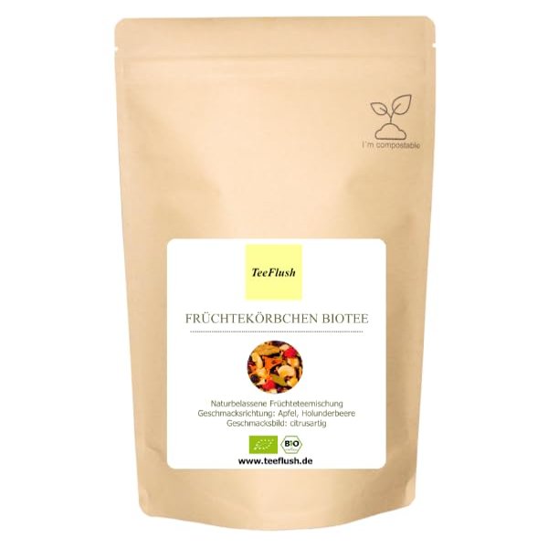 Früchtekörbchen Organic Tea, Natural Fruit Tea Blend, Fruity Flavor, Apple & Elderberry (1000 g)