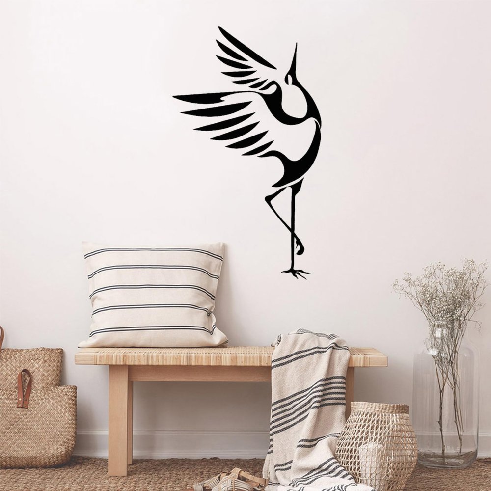 HUANYIN Asian-Style Heron and Stork Wall Decal, Black Vinyl, 57 x 33 cm