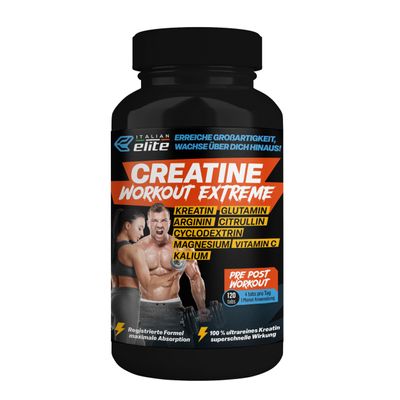 Italian Elite Creatine Extreme – Creatine Monohydrate, 120 Tablets, Dietary Supplement for Strength Training & Fitness with Glutamine, Arginine, Citrulline, Cyclodextrin, Magnesium, Potassium & Vitamin C