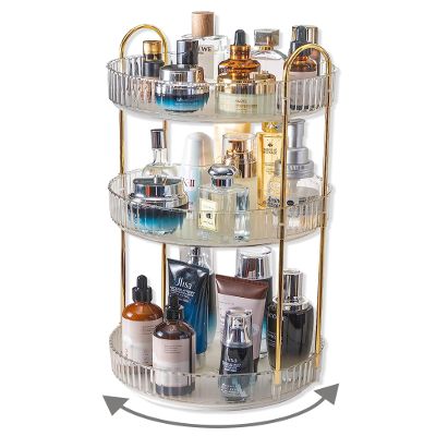 Asayuee 360° Rotating Makeup Organizer, 3-Tier, Large Capacity, Transparent