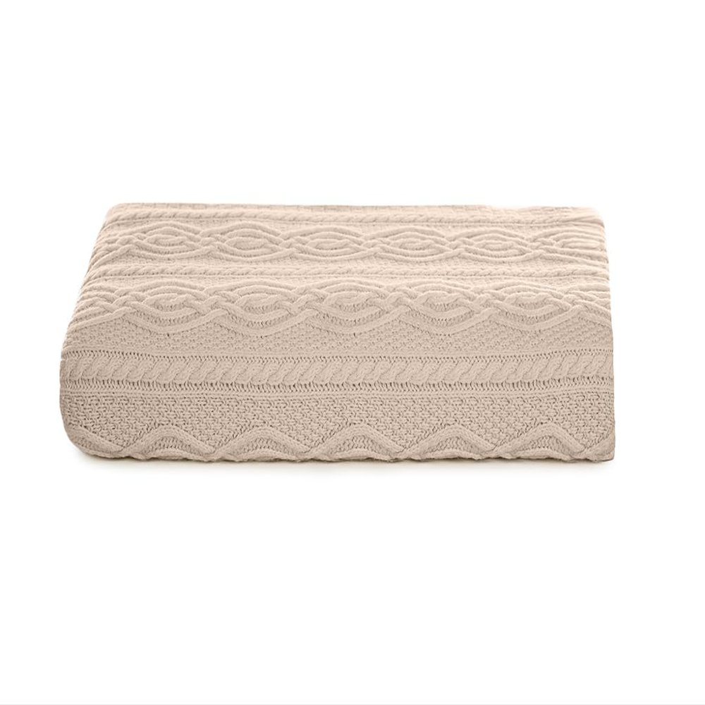 Irish Aran Throw Blanket for King-Size Beds, 100% Super-Soft Merino Wool, 233 x 198 cm, Parsnip